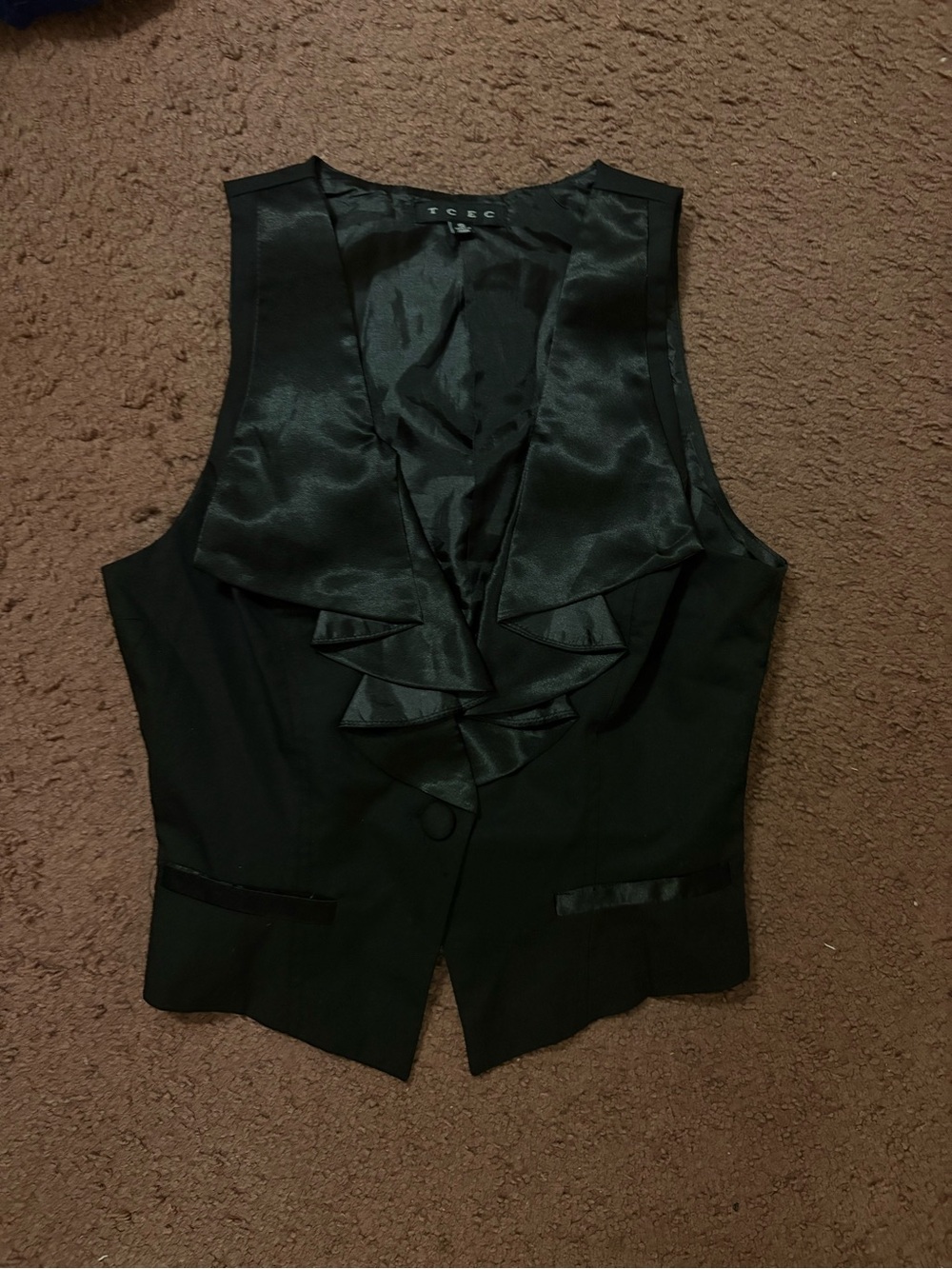 Black ruffle waistcoat/ vest size adult small
